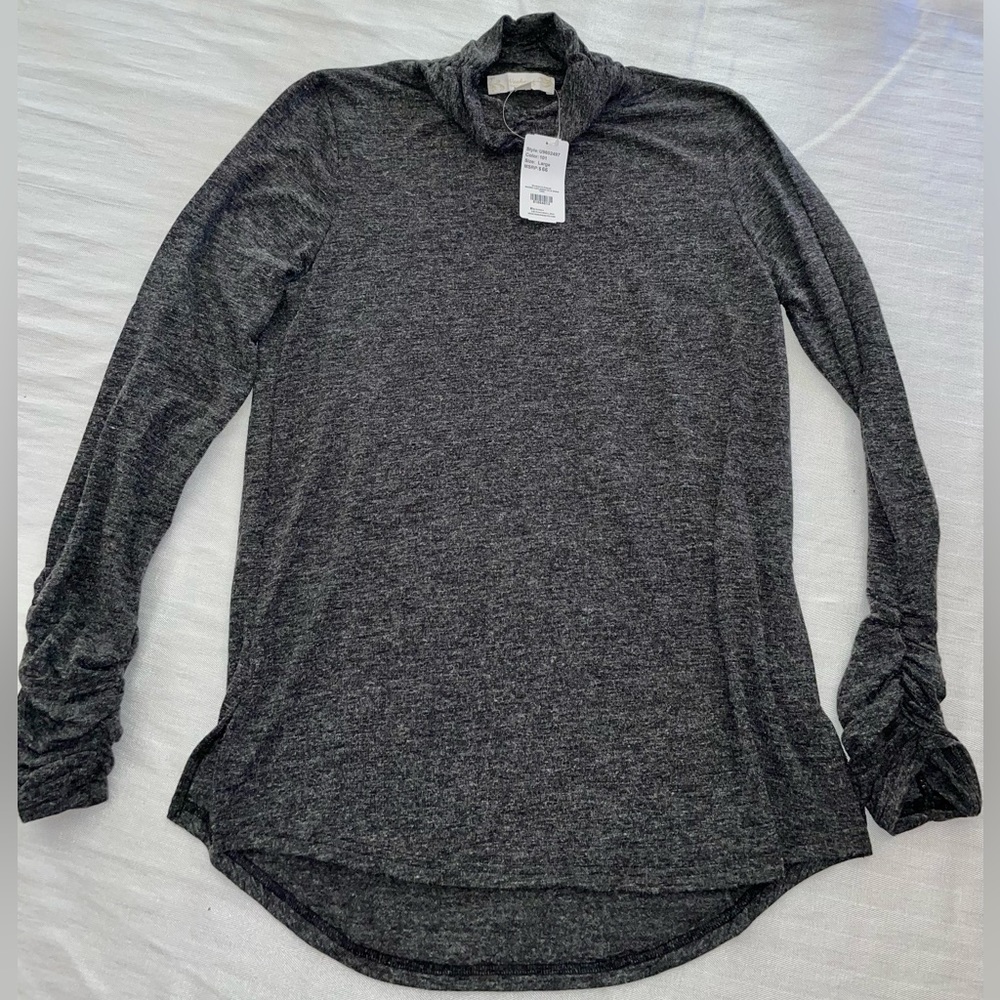 Weekend Suzanne Betro Heather Gray Ruched Turtleneck Hi-Lo Swing Tunic XL
